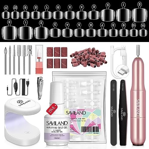 Toe Nail Tips & Glue Gel Kit – 500 Pcs Press-On Toenails, Nail Drill & Lamp Set