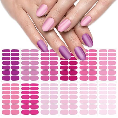 12 Sheets Pink Nail Stickers Full Nail Wraps Bright Solid Color Gel Nail