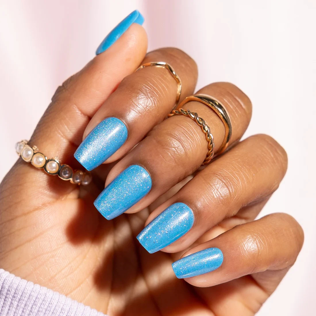 Red Aspen Press On Nails- Soft as a Flutter Samantha – Medium Blue Coffin CatEye