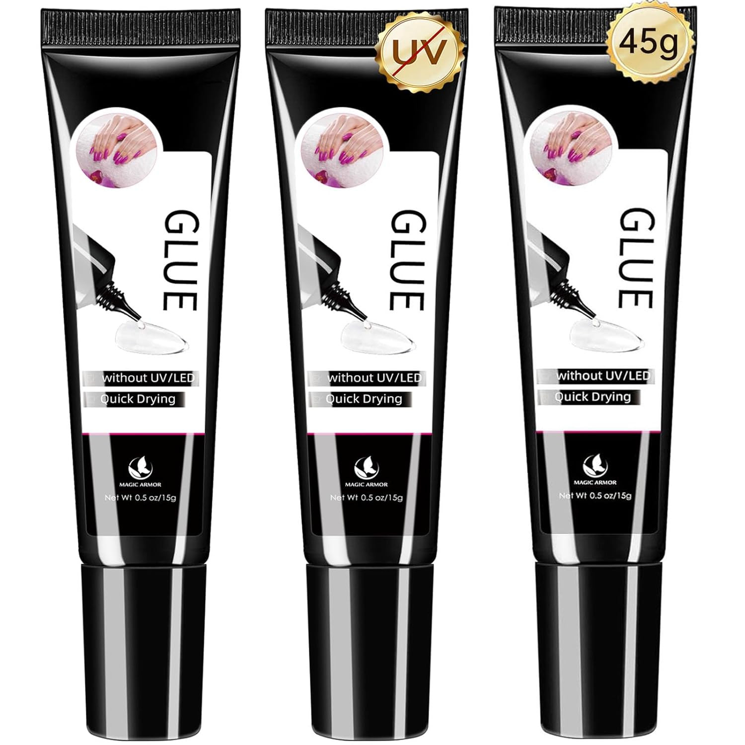 2Pcs Semi Solid Nail Glue for Press on Nail, No Need for UV Lamp Super Strong Na
