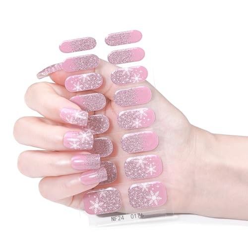 Christmas Semi Cured Gel Nail Strips, 16 Pcs Winter Christmas Gel Nail Stripe 9