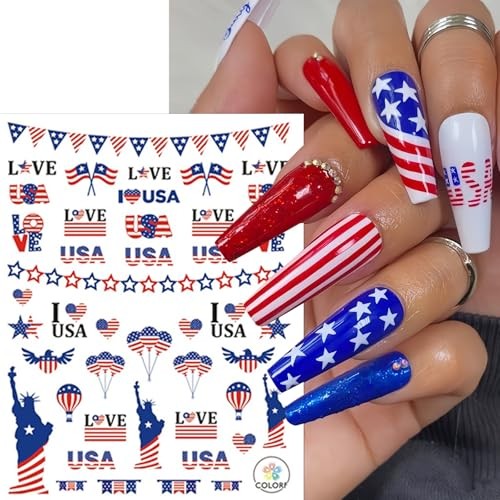8 Sheets Independence Day Nail Stickers for Nail Art – 4th of July – USA Flag