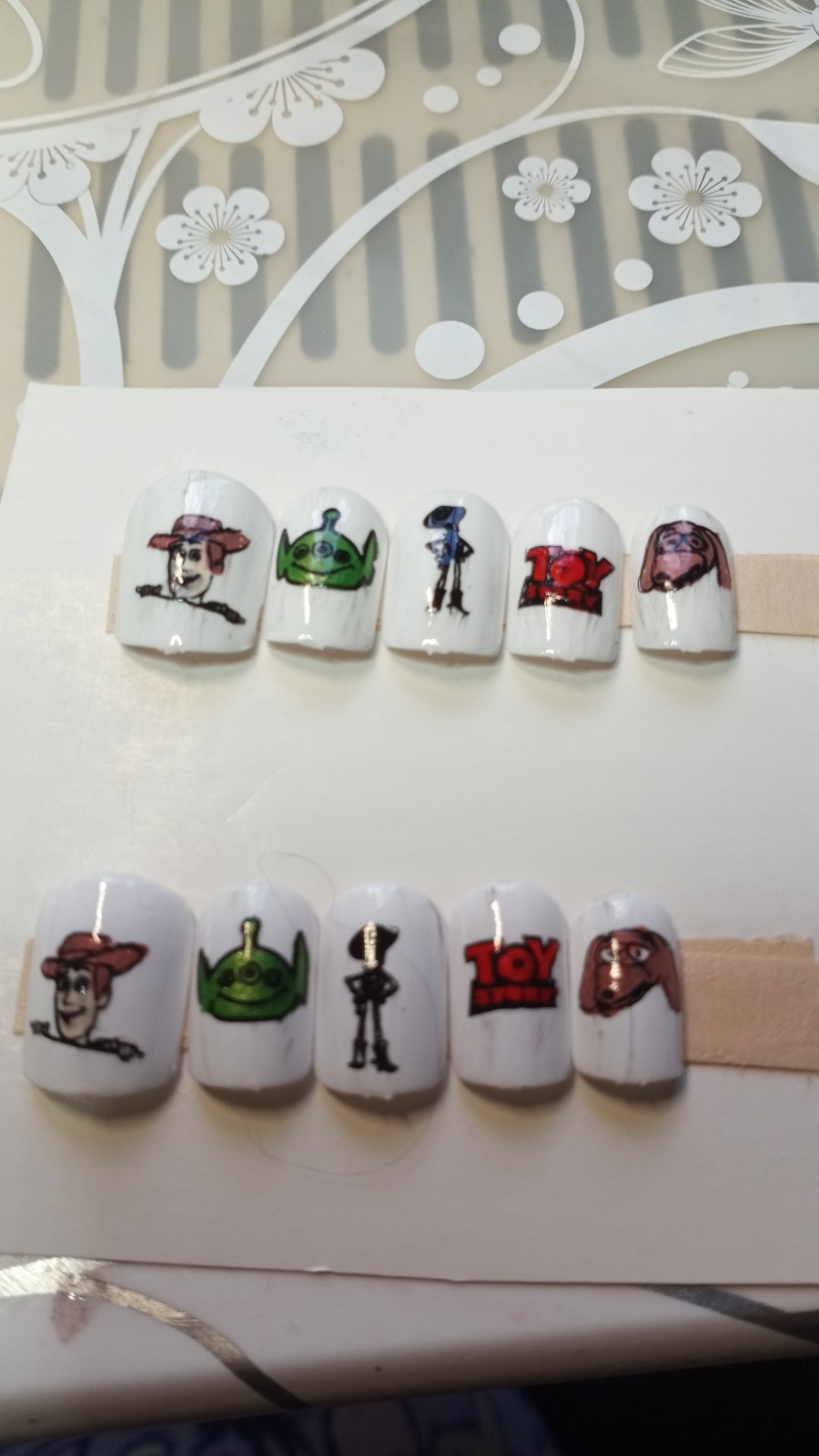 White Shiny Short Square Press-On Nails Pre-Designed Cartoon Nail Art
