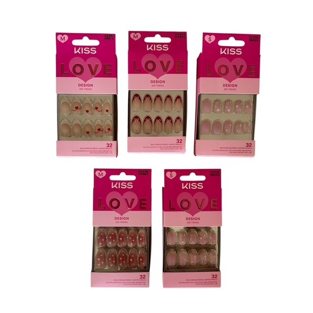 LOT OF 6 x 32 pcs KISS LOVE Design On Trend Press-on Glue Nails