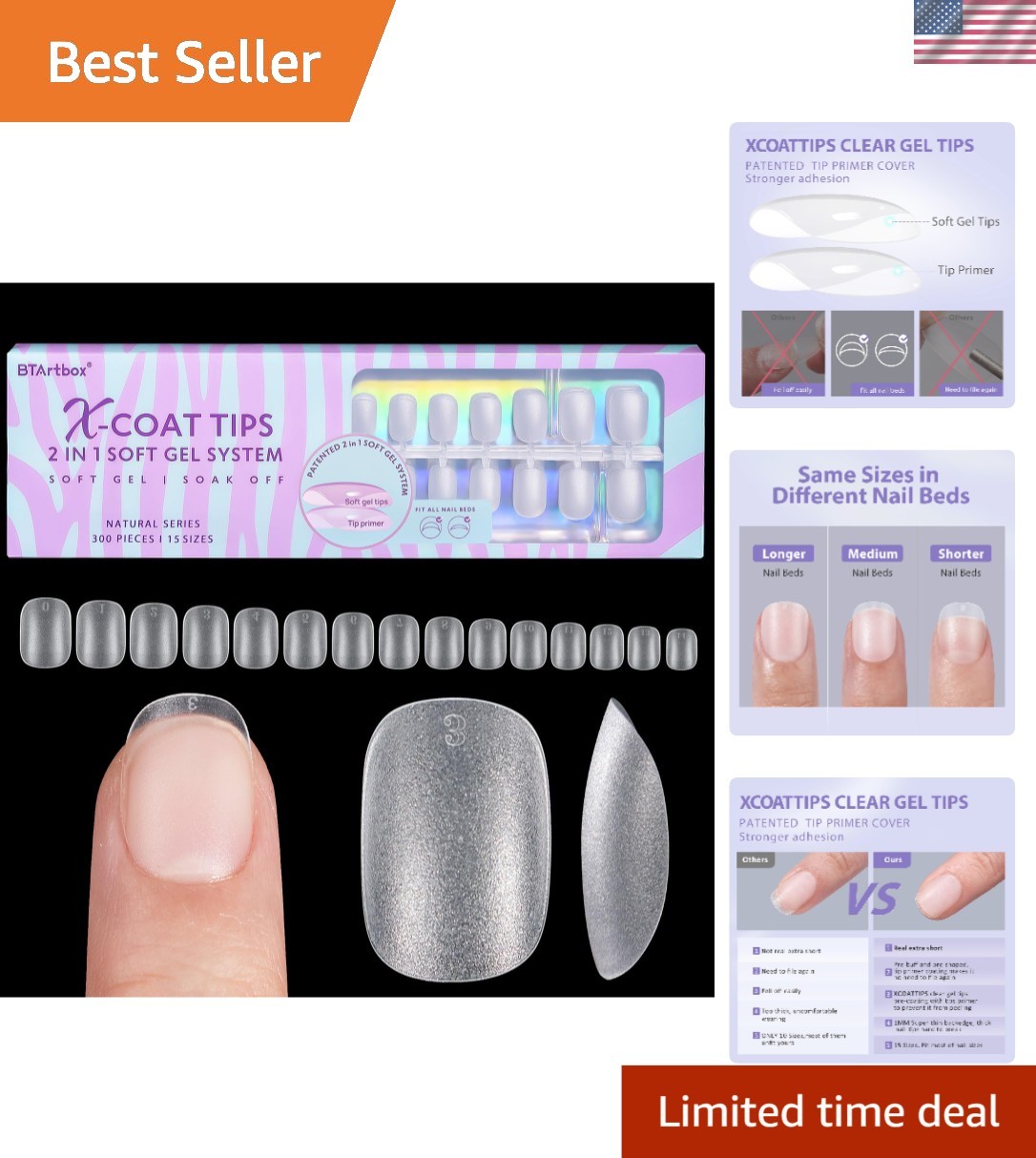 Clear Extra Short Squoval Nail Tips – 300 Full Cover Gel Enhancements for DIY