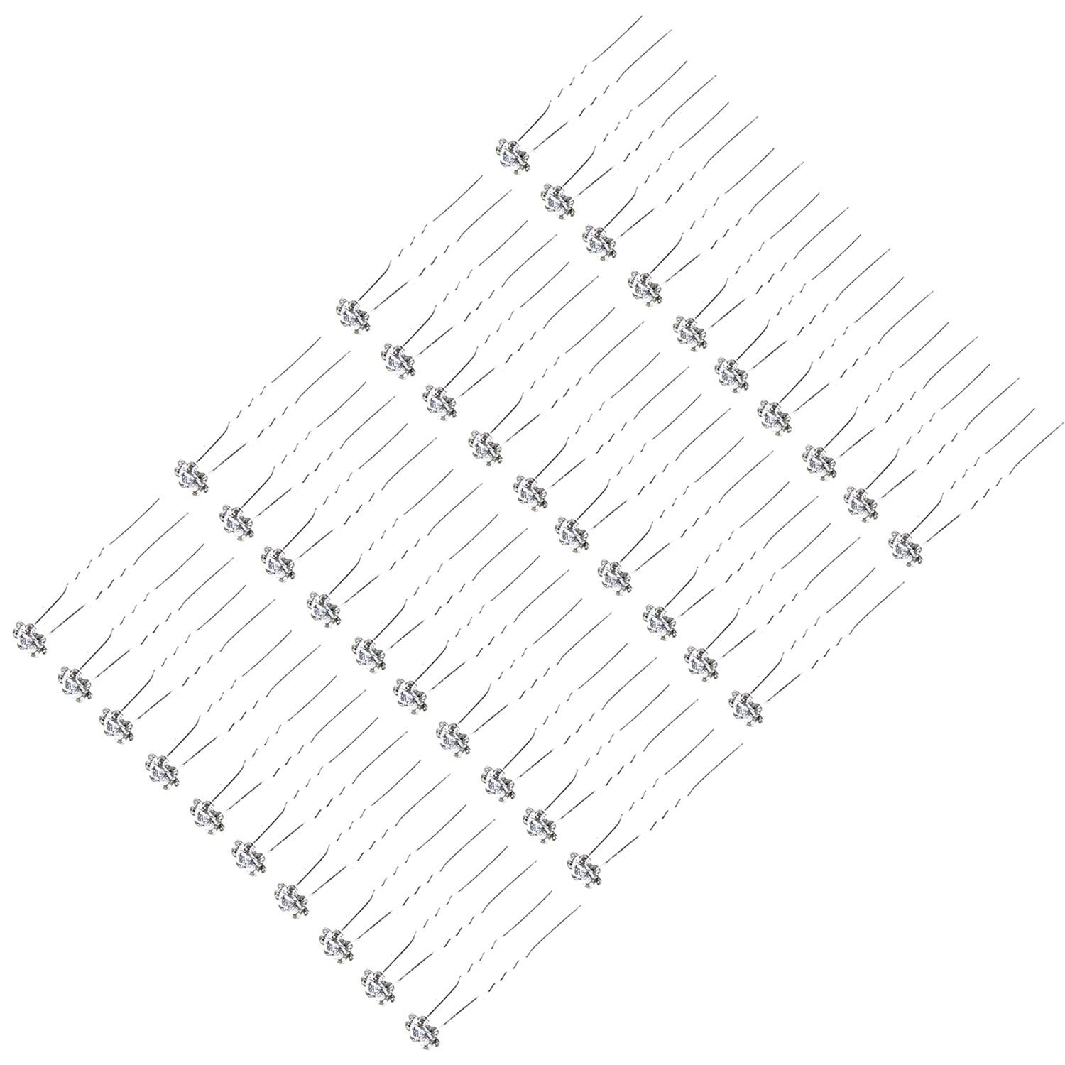 BETITETO 40 Pcs U-Shaped Flower Rhinestone Hair Pins Crystal White