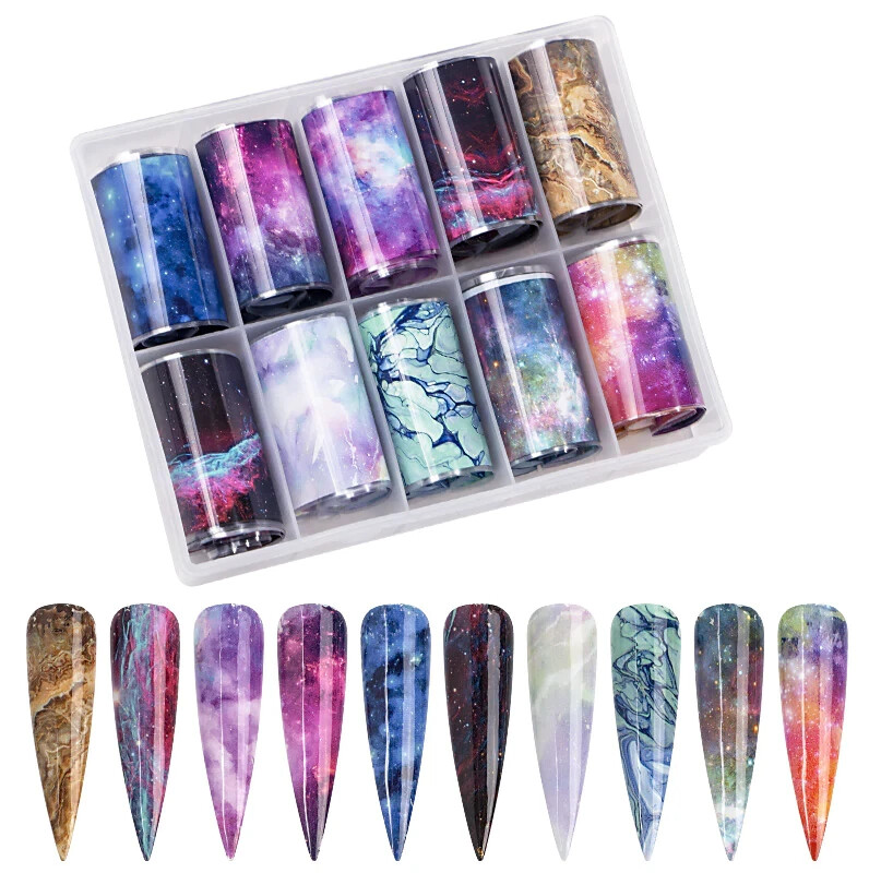 Winstonia 10 Pcs Nail Art Foils Transfer Stickers Decoration UV Gel Acrylic Mani