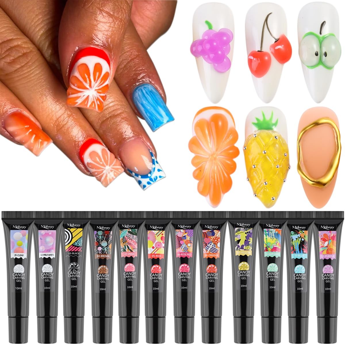 3D Sculpting Gel for Nail Art, 12 Colors Soft Modeling Nail Gels, Embossing L…