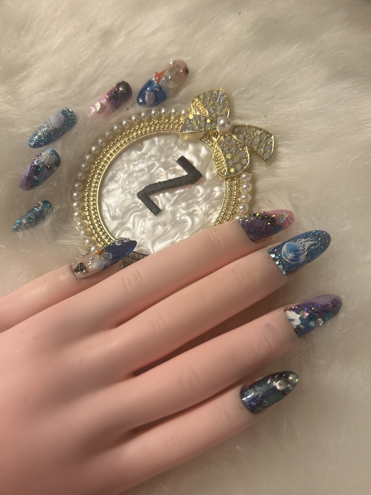 Z NAILZ! Gorgeous Set of Handmade Long Rounded Bling Beach Themed Press On Nails