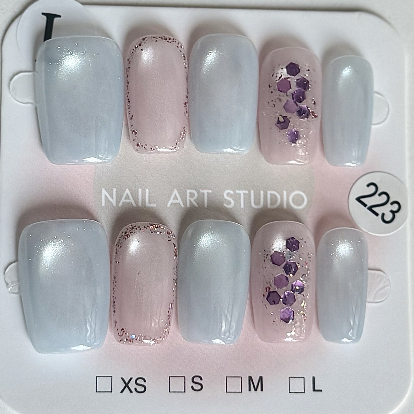 Handmade Glitter Cat Eye Press-On Nails Medium Square Size L Reusable Fake Nail