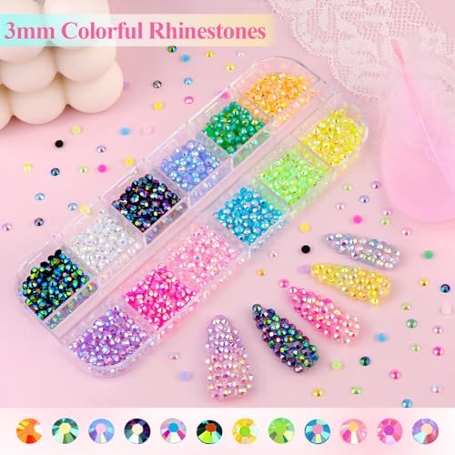 8 Boxes Nail Charms and Gems for Manicure, Flat Pearls Nail Flowers Nail