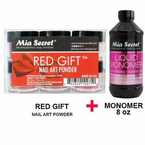 New Mia Secret Monomer 8 Ounce + RED GIFT Nail Art Powder 6 Colors Collection