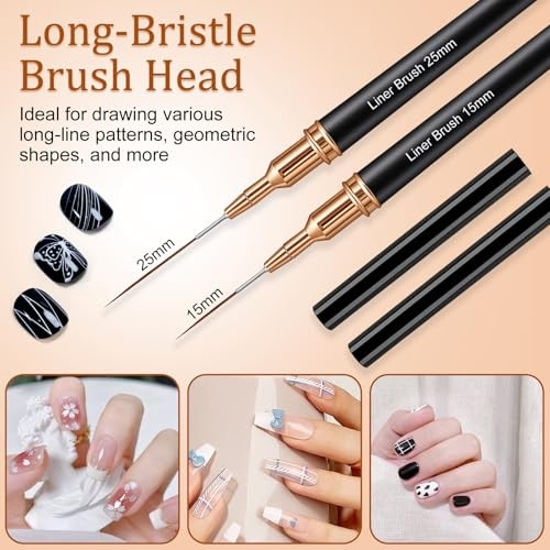 7PCS Metallic Nail Art Brushes Set, 7/9/11/15/25mm Liner Brush For Nails Gel,