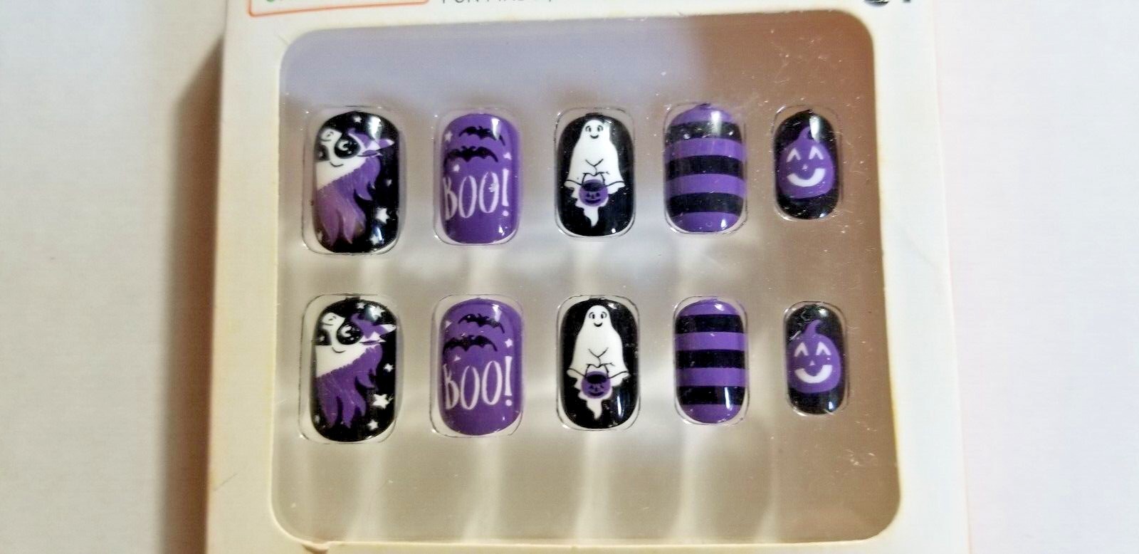 Halloween Kid’s Press-On Nails No Glue Needed Ages 3+ Purple Black 10 Piece