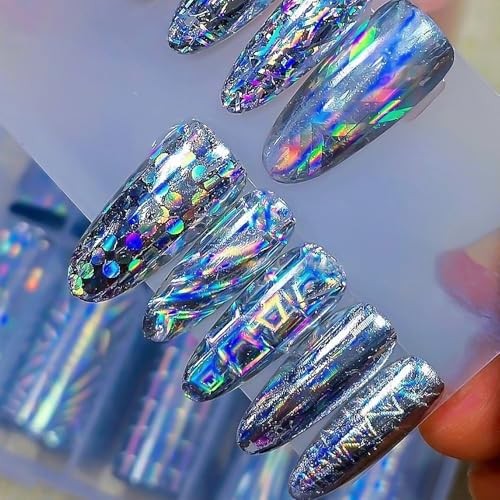 Laser Silver Nail Foils Transfer Nail Art Stickers Holographic Nail Foil