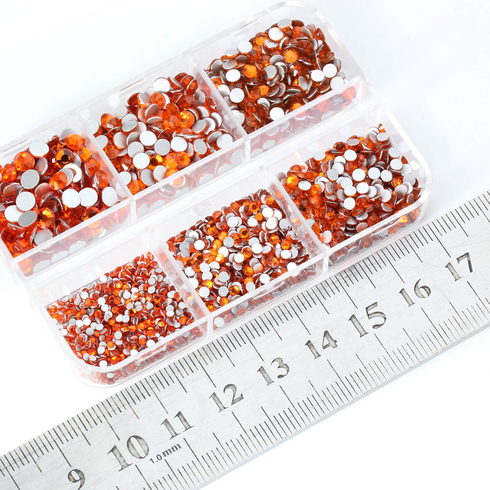 Box of 2100 Flatback Glass Rhinestones in 6 Assorted Sizes for Nails & Crafting