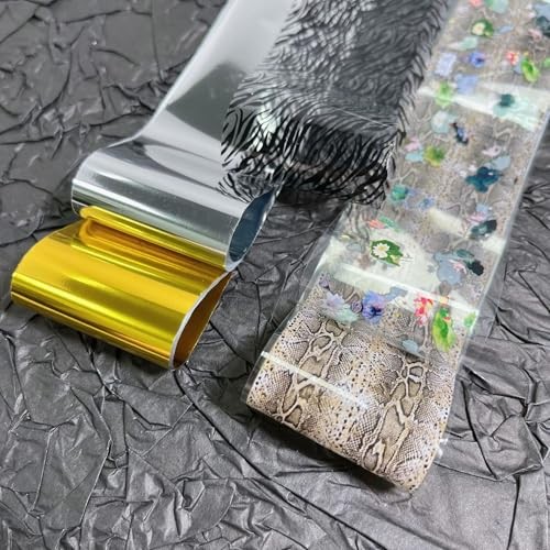 10 Rolls Nail Foil, Lace Flower Snake Print Metallic Foils for Nails Style 1
