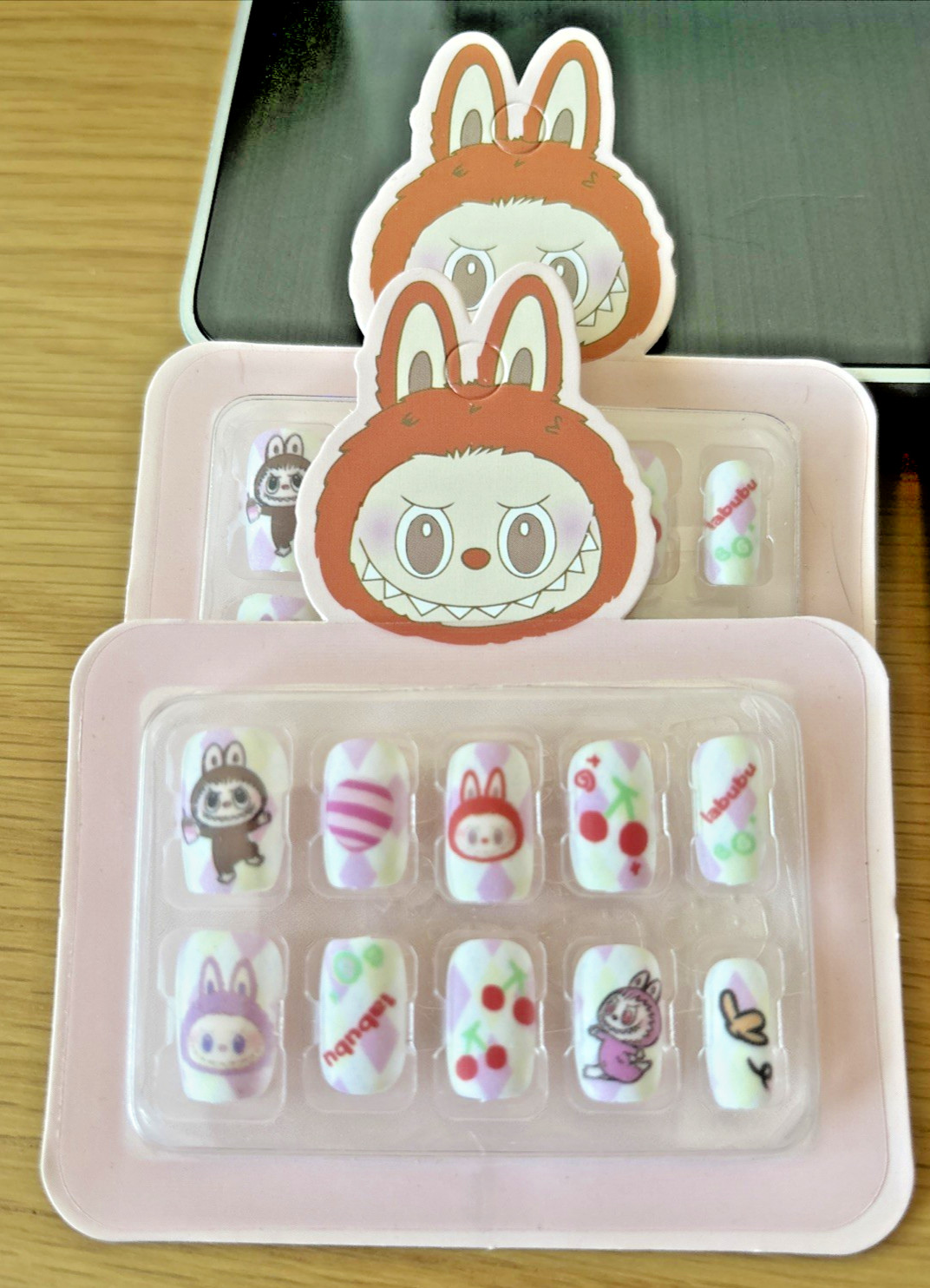Kids Press on Nails Short Square Cute “Labubu” Design Colorful Minis – 9 Packs