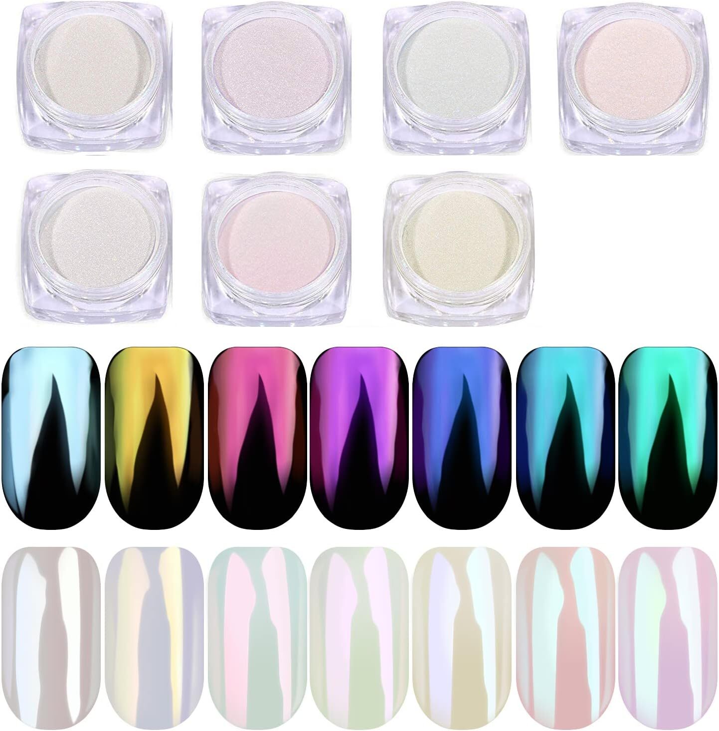 Chrome Nail Powder – 7 Colors White Pearl Chrome Nail Powder Set