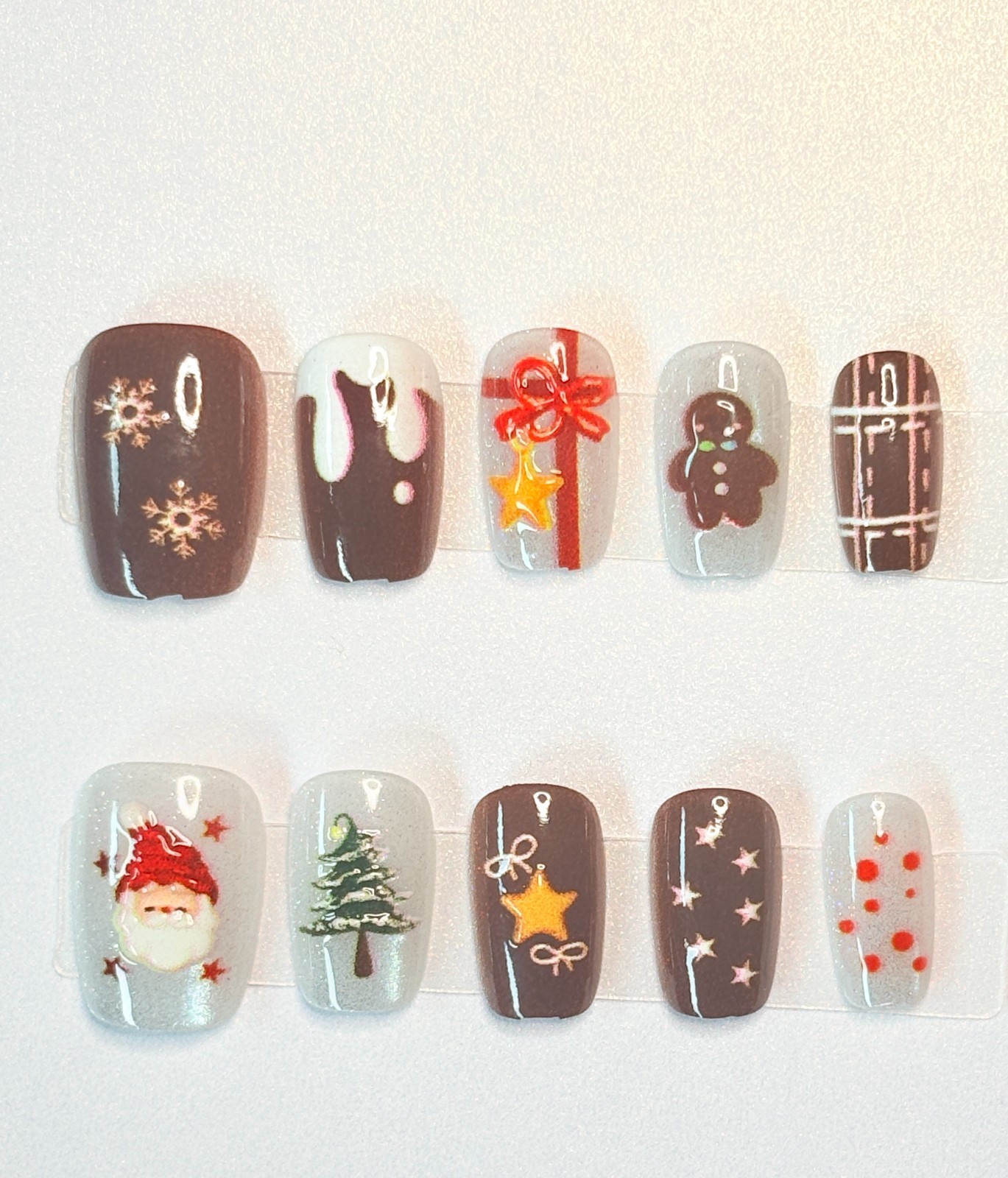 Cozy Winter Gingerbread & Chocolate Holiday Press On Nails Size S Short