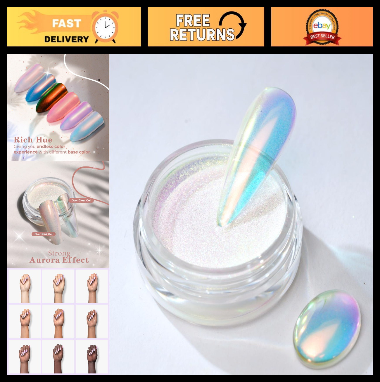 Iridescent Mermaid Chrome Nail Powder – Unicorn Opal Pigment for Stunning Manicu