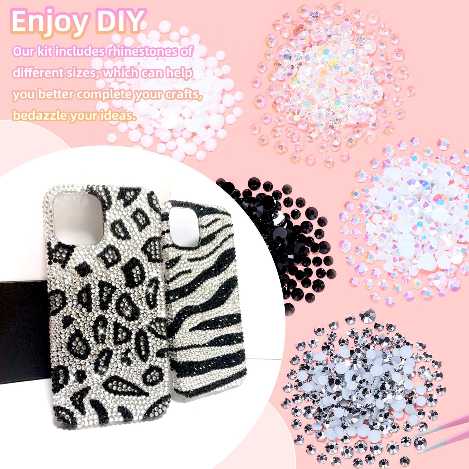 12000 Pcs Resin Jelly Rhinestones for Crafting, Multi Sizes Flatback White Bl…