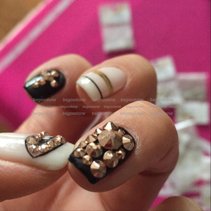 1440pcs Flat Back Gold Nail Art Decorations Crystal Glass Rhinestone SS3-SS20