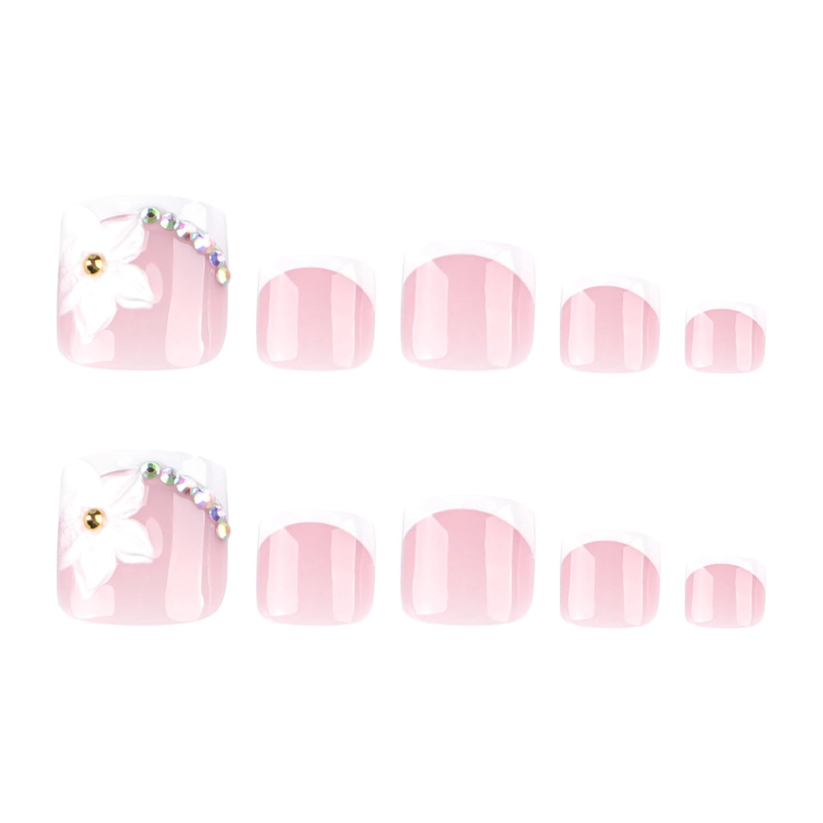 French Tip Press on Toenails Short Square Fake 0.04 Fl Oz (Pack of 24), Pink
