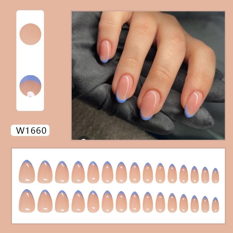 French Tips Press on Nails Short Almond Fake Nails 1 Fl Oz (Pack of 24) Style-6