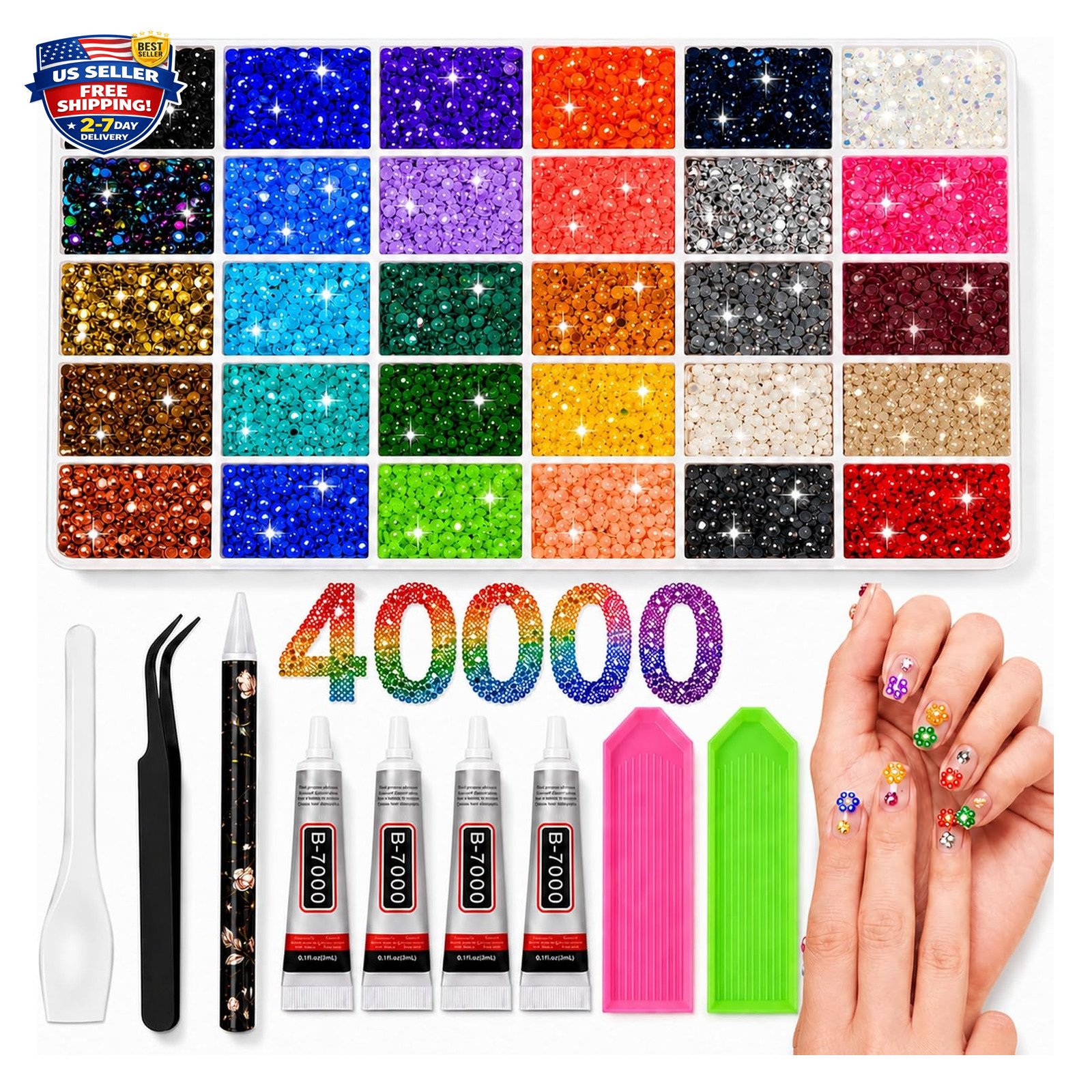 40000 Pcs Rhinestone Kit with Bedazzler Set, 30 Colors 3mm Flatback Resin Gems