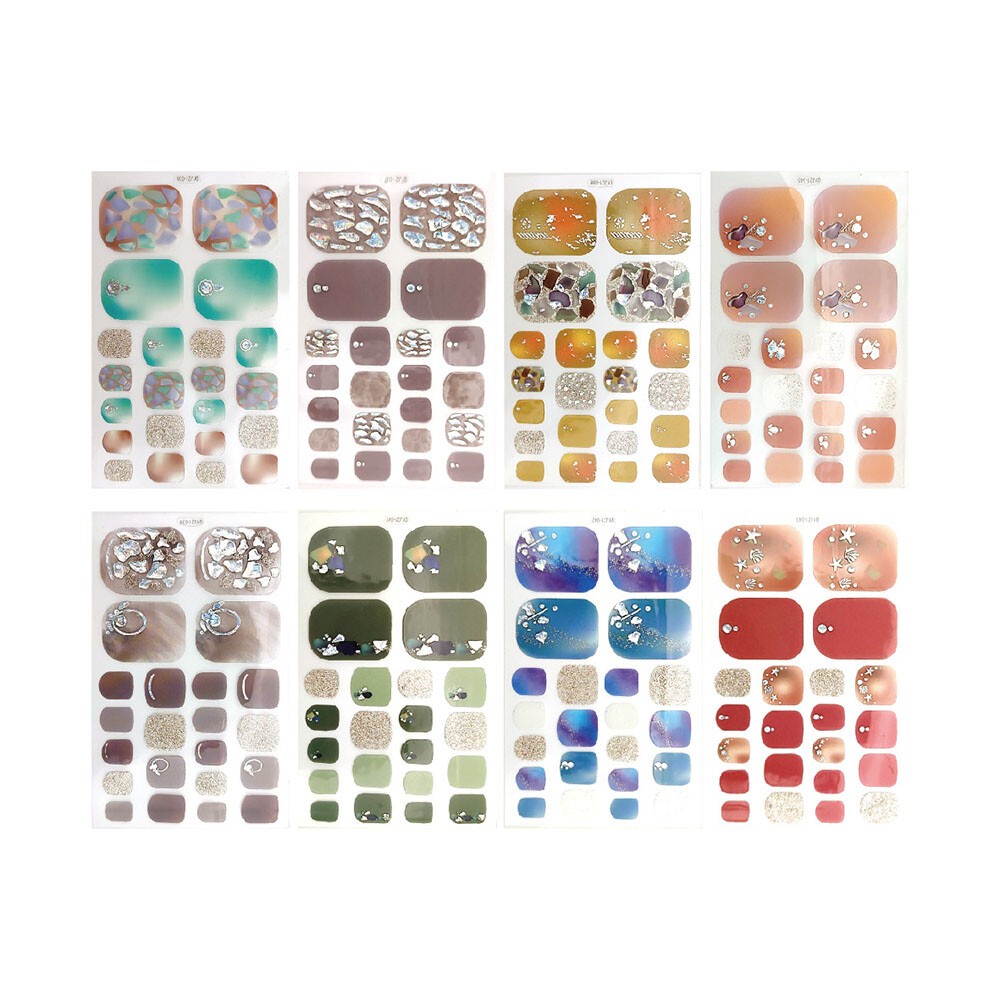 22 Tips Nail Art Glitter Flower Toe Nail Wraps Full Cover Polish Foot Stickers ✔