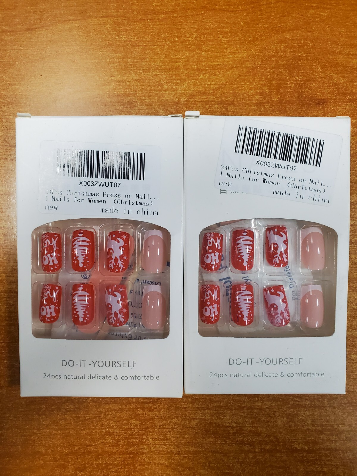 2 Boxes of 24: Red Christmas Design Square Round Press on Nails (9D-1785)