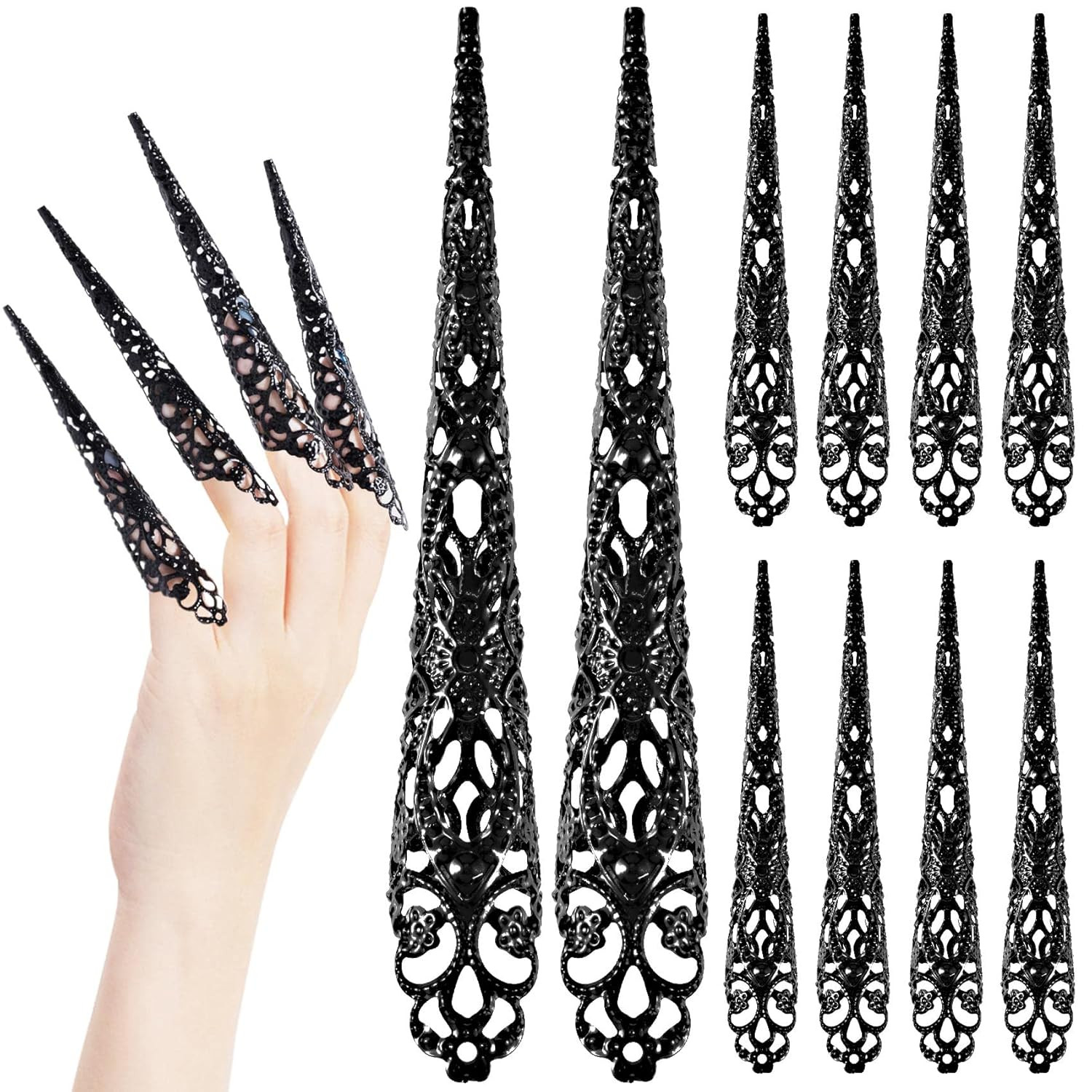 10 Pack Finger Nail Tip Claw Rings, Ancient Queen Costume Fingertip Claw Nail Ri