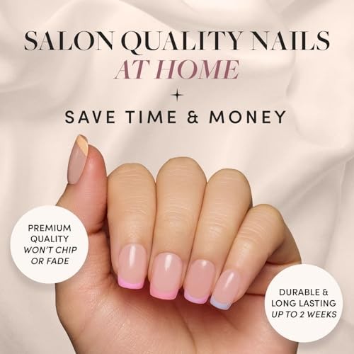 Press On Nails – | Short Squoval Fake Nails with Multicolored Pastel Macarons