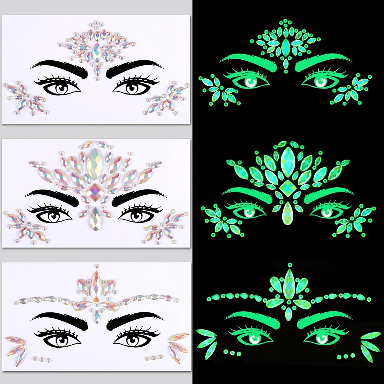 Glow in The Dark Face Glitter Hair Body Glitter Gel Face Jewels Stick On for …