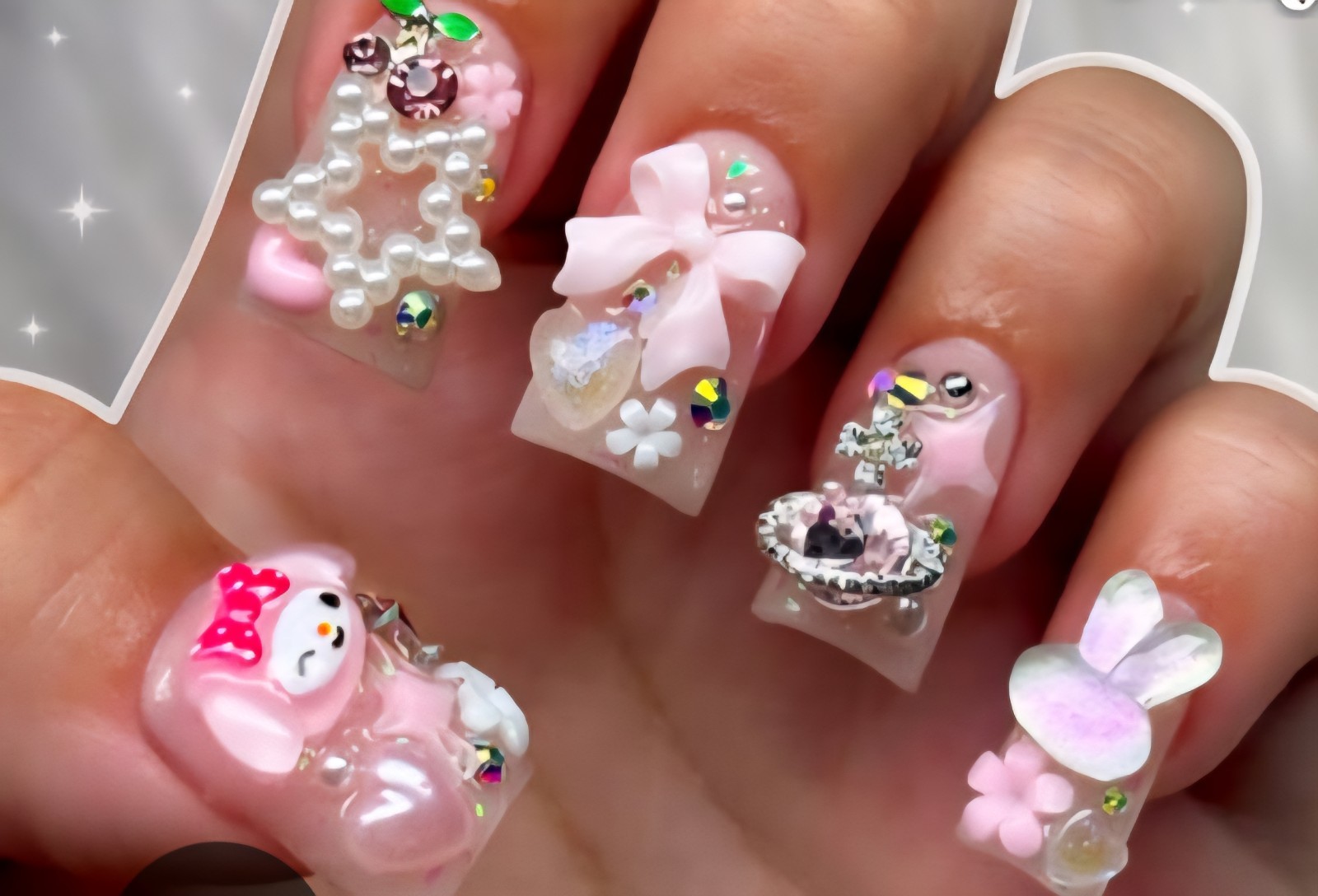 50 Pieces 3D Nail Art Charms Flowers Moons Bows Resin Multicolor Bling Roses