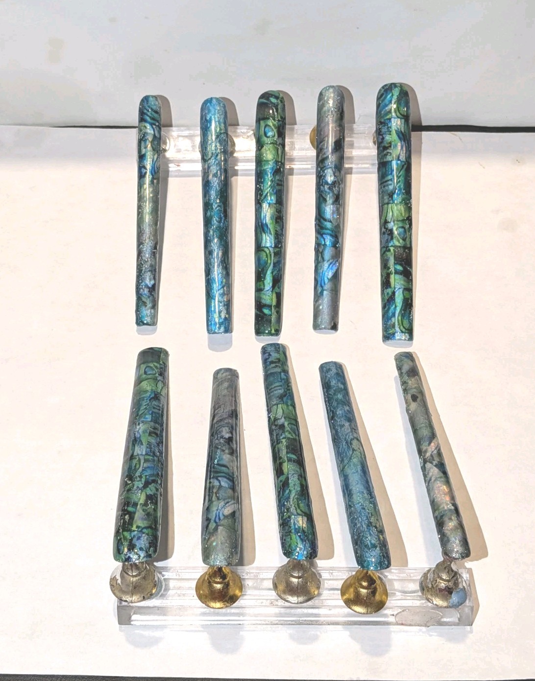 Hand Crafted 6Xl Acrylic Teal and Blue Marble Long Press-On Nails Sz Medium