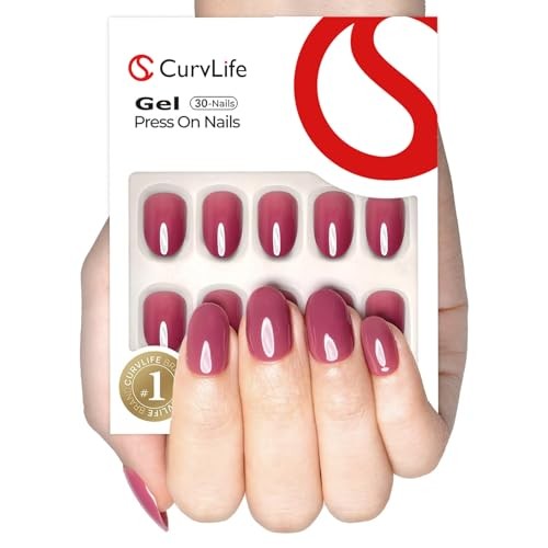 Soft Gel Oval Press on Nails Short, Fake Nails with Design Red Purple rose