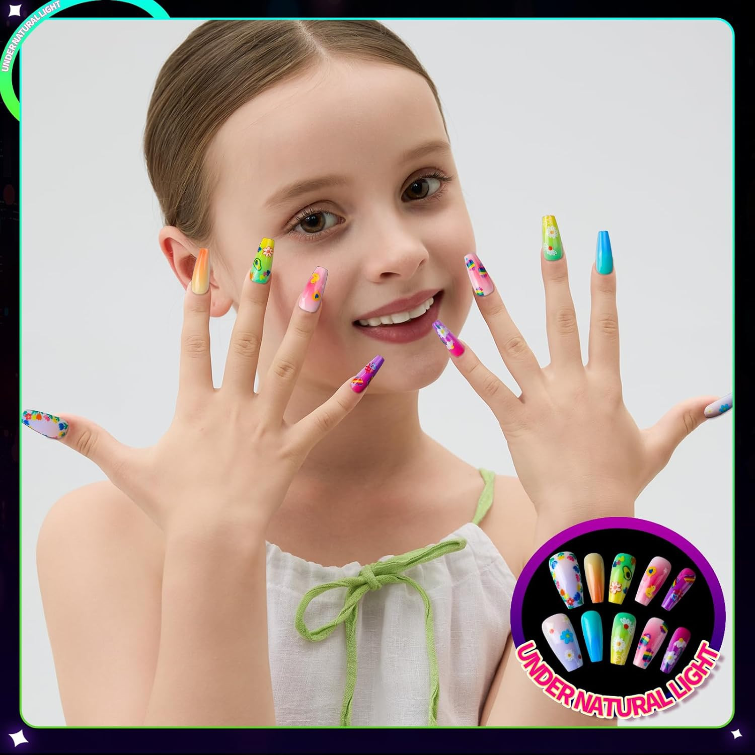 50 Sheets Glow in the Dark Nail Stickers for Kids, Girls Flower Nail Art Sticker