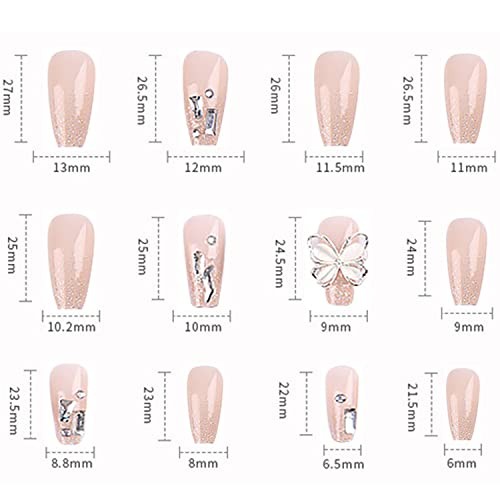 Press on Nails with Designs Medium Length, Coffin Shape Full Cover Reusable