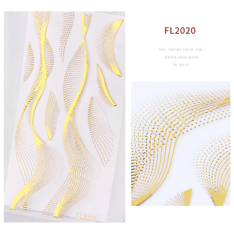 3D Gold Nail Stickers French Design Stripe Lines Geometry Nail Decals FL2020 NH9