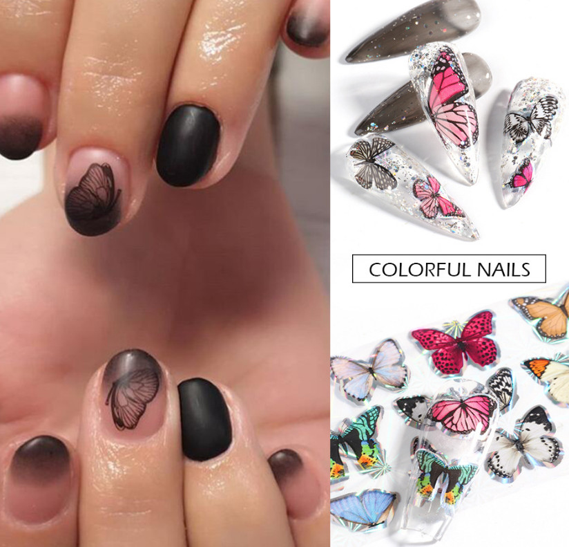 10Pcs Big Size Laser Butterfly Nail Art Transfer Foil Sticker Manicure 8102