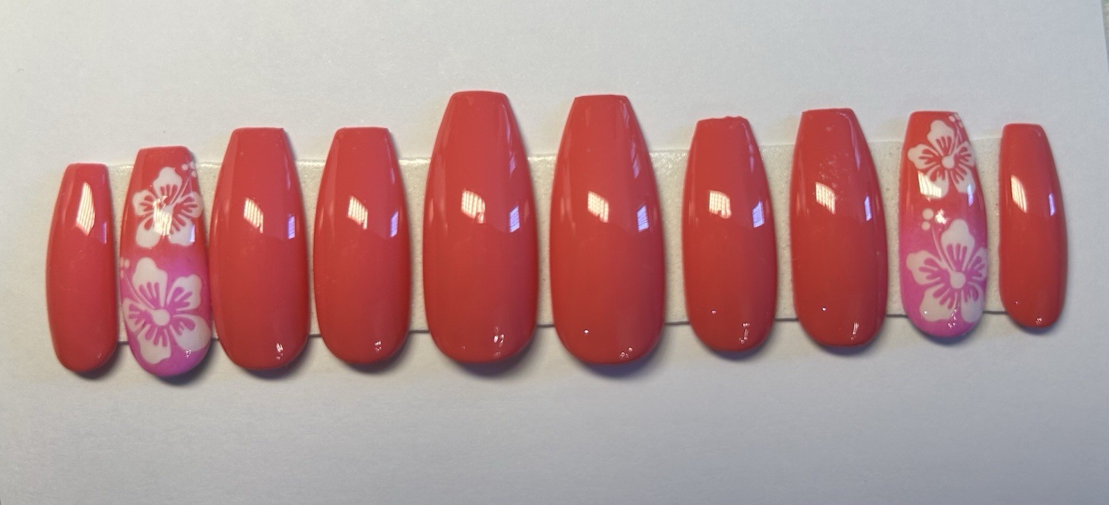 Coral And Pink Hawaiian Press On Nails