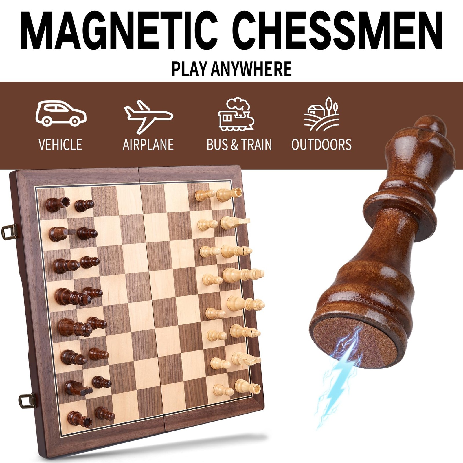 AMEROUS 15” Magnetic Wooden Chess Set for 15 x 15 x 1 inches, Walnut, Maple