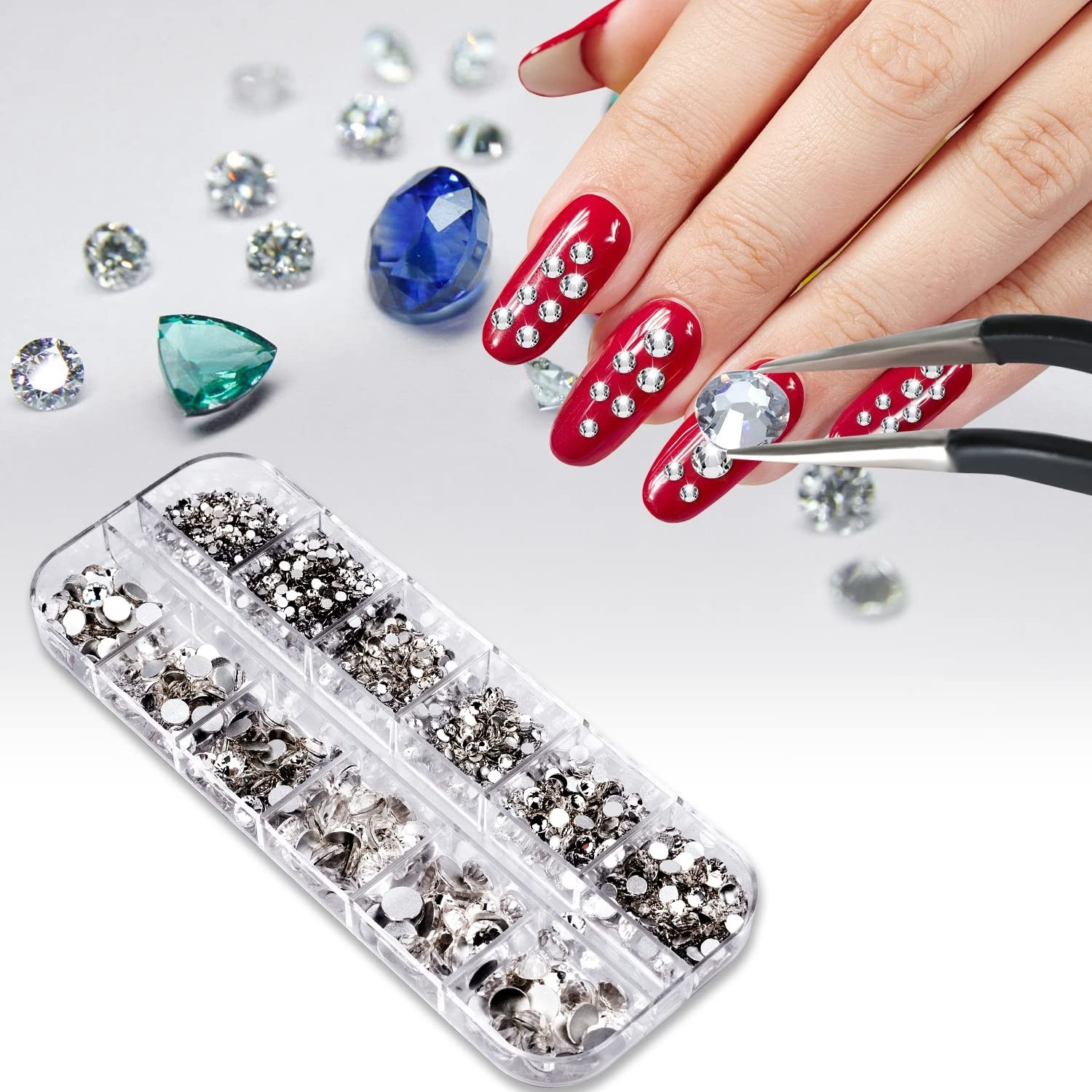 2000PCS Clear Rhinestones Set with Tweezers for Ultimate Nail Art & Crafts