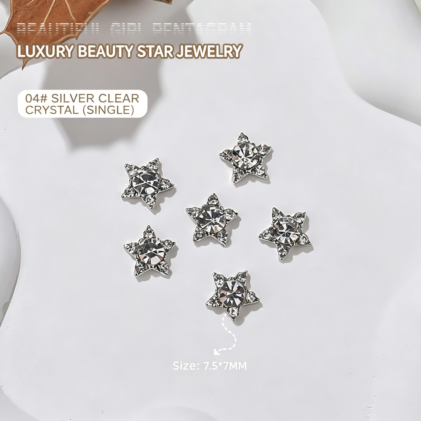 2026 New Five-pointed Star Sunburst Rhinestone Nail Charms, Sweet Cool Girl Styl