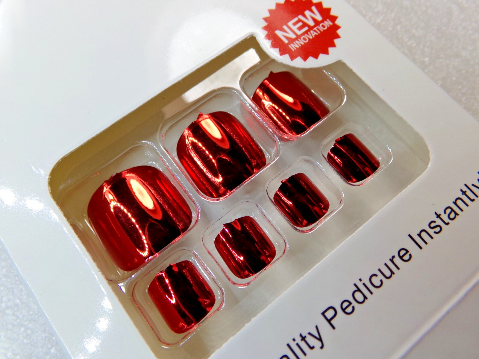 V V Toenails Classic Ruby Red Chrome Mirror glue on & Tabs Medium