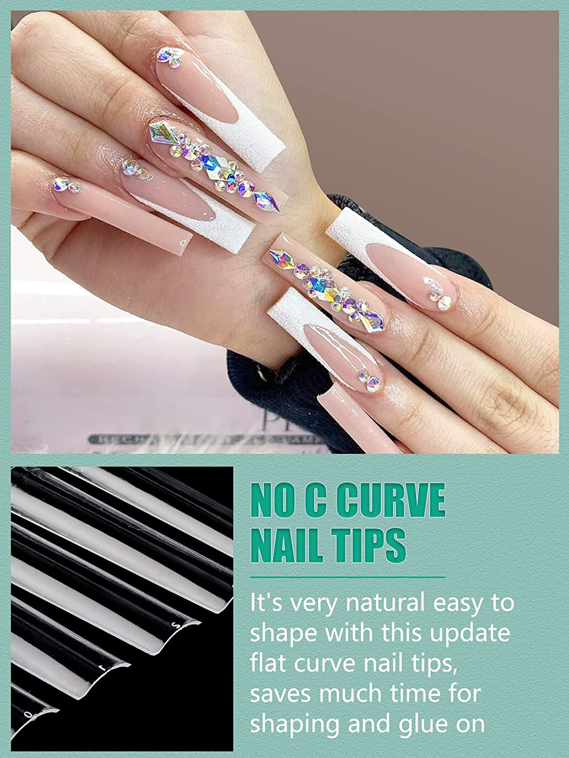 504 PCS No C Curve Clear Nail Tips for Acrylic Nails Professional, 3XL Extra Lon