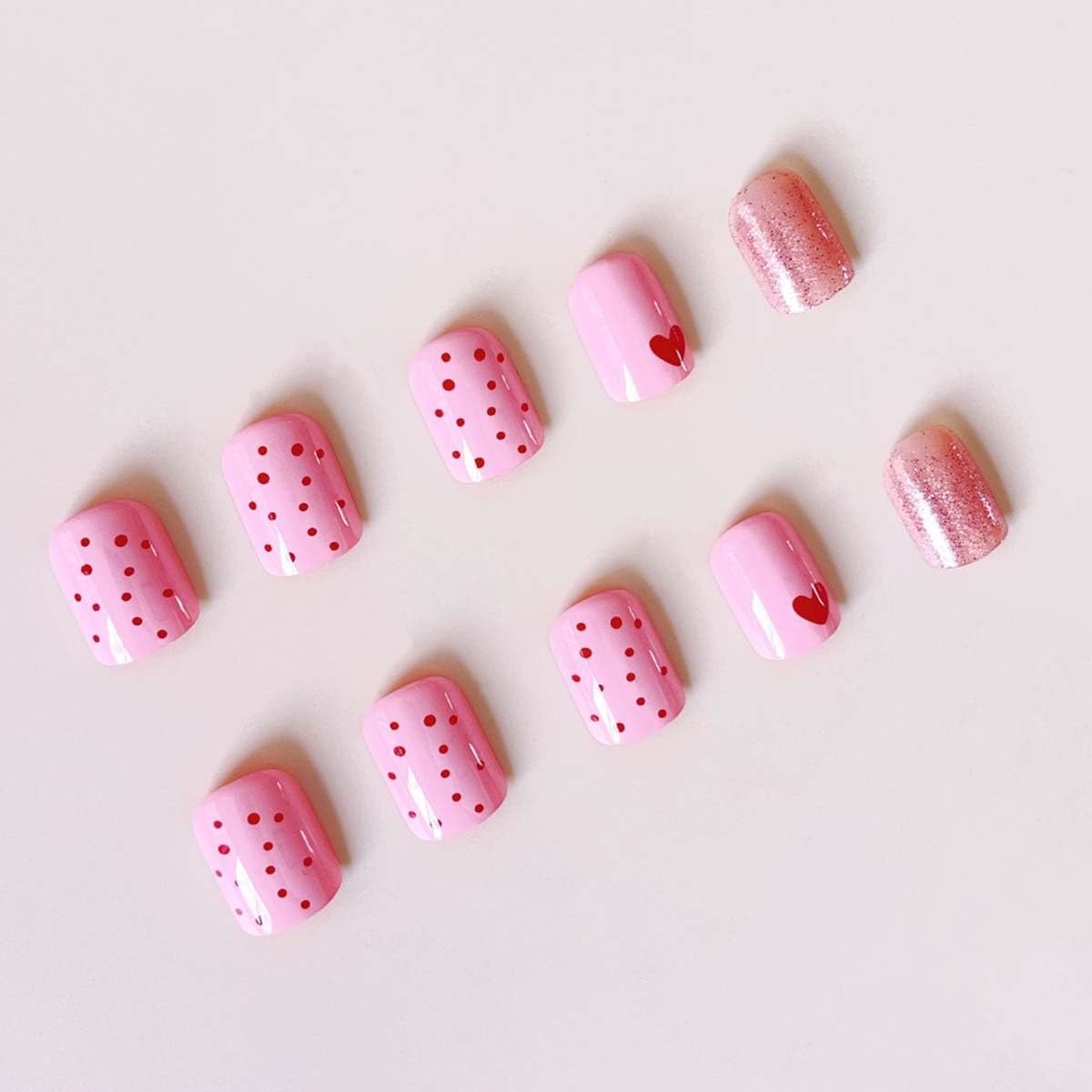 24Pcs Valentines Press on Nails Short Square Red Style 01, MultiColor