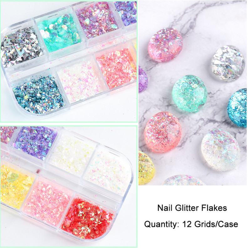 12 Grids/box Nail Art Glitter Powder Fairy Sequins Laser Flakes Decoration DIY K
